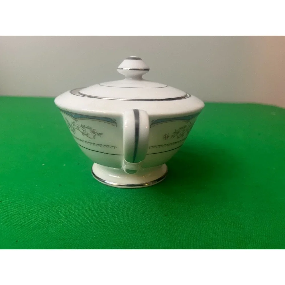 Seizan Fine China Japan Lasting‎ Sugar Bowl Lakeside Floral Silver Trim #7917